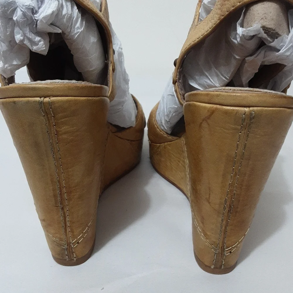 Frye Cognac Leather Platform Sandal with Ankle Strap